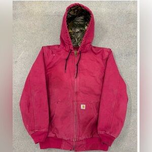 Carhartt hooded Women’s jacket-Crabapple Pink Quilted real tree lining